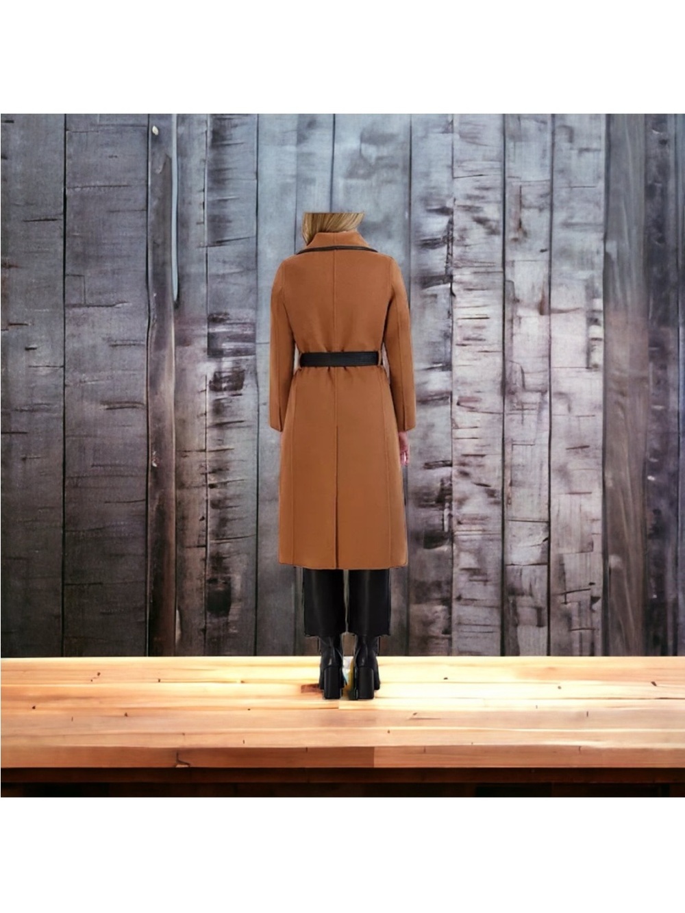 TAHARI LONG DOUBLE FACE VEGAN TRIM WOOL COAT worn once